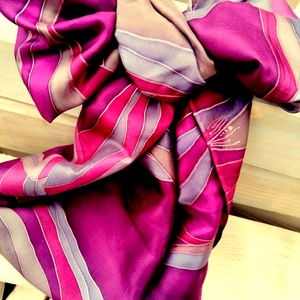 Kézi festésű valódi hernyóselyem sál-Bordó-barna árnyalatok - Meska.hu