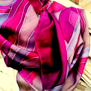 Kézi festésű valódi hernyóselyem sál-Bordó-barna árnyalatok - ruha & divat - sál, sapka, kendő - sál - Meska.hu