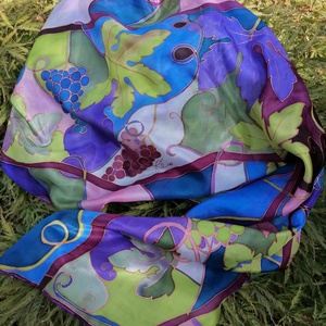 Kézi festésű valódi selyemsál-Szőlőfürtök - ruha & divat - sál, sapka, kendő - sál - Meska.hu