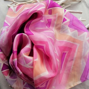 Kézi festésű valódi selyemsál rózsaszín és barack színekkel - Meska.hu