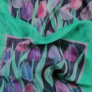 Kézi festésű valódi selyemsál-Lila tulipánok - Meska.hu