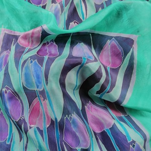 Kézi festésű valódi selyemsál-Lila tulipánok - ruha & divat - sál, sapka, kendő - sál - Meska.hu