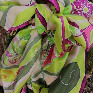 Kézi festésű valódi selyemsál-Helleborus - Meska.hu