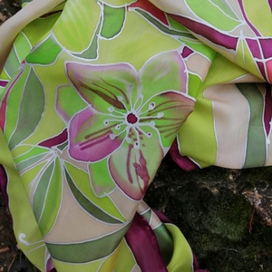 Kézi festésű valódi selyemsál-Helleborus - ruha & divat - sál, sapka, kendő - sál - Meska.hu