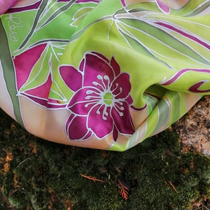 Kézi festésű valódi selyemsál-Helleborus - ruha & divat - sál, sapka, kendő - sál - Meska.hu