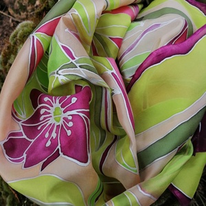 Kézi festésű valódi selyemsál-Helleborus - ruha & divat - sál, sapka, kendő - sál - Meska.hu