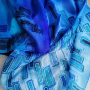 Kézi festésű valódi selyemsál-Kék harmónia - Meska.hu