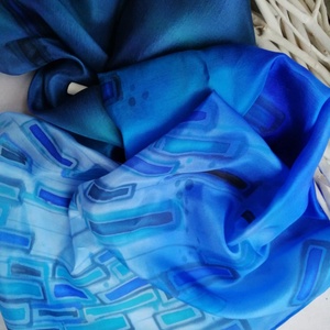 Kézi festésű valódi selyemsál-Kék harmónia - ruha & divat - sál, sapka, kendő - sál - Meska.hu