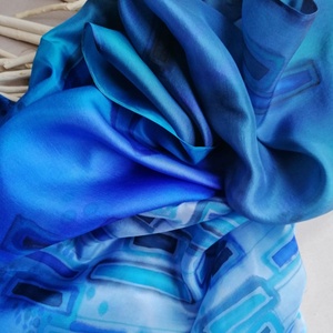 Kézi festésű valódi selyemsál-Kék harmónia - ruha & divat - sál, sapka, kendő - sál - Meska.hu