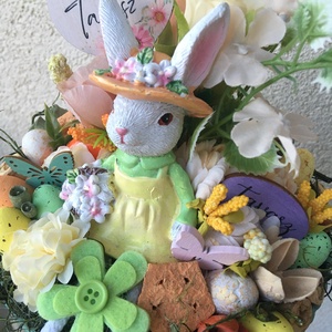 Tavaszi nyuszis húsvéti dekoráció - otthon & életmód - dekoráció - asztal és polc dekoráció - asztaldísz - Meska.hu