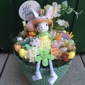 Tavaszi nyuszis húsvéti dekoráció - otthon & életmód - dekoráció - asztal és polc dekoráció - asztaldísz - Meska.hu