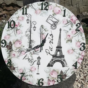Vintage falióra. Párizs-Eiffel torony-romantika. :-), Otthon & Életmód, Dekoráció, Fali és függő dekoráció, Falióra & óra, Festett tárgyak, Decoupage, transzfer és szalvétatechnika, MESKA