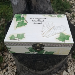 Angyalszárny - Feliratos fa dobozka :-), Otthon & Életmód, Dekoráció, Asztal és polc dekoráció, Díszdoboz, Decoupage, transzfer és szalvétatechnika, Festett tárgyak, MESKA