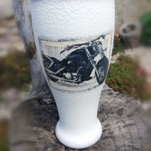 Harley-Davidson pohár motorosoknak, transzferálva. :-), Otthon & Életmód, Konyhafelszerelés, tálalás, Tálalás, Sörös pohár és korsó, Decoupage, transzfer és szalvétatechnika, Festett tárgyak, MESKA