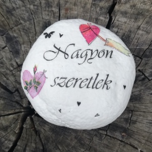 Feliratos kő szerelmeseknek, transzfer technikával. :-), Otthon & Életmód, Dekoráció, Asztal és polc dekoráció, Kavics & Kő, Decoupage, transzfer és szalvétatechnika, Festett tárgyak, MESKA