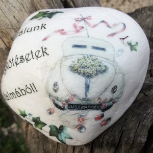 WV bogár - esküvői nagyméretű kő. :-) , Esküvő, Emlék & Ajándék, Decoupage, transzfer és szalvétatechnika, Festett tárgyak, MESKA