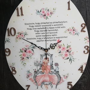 Nagyméretű, ovális feliratos, egyedi falióra. :-), Otthon & Életmód, Dekoráció, Fali és függő dekoráció, Falióra & óra, Decoupage, transzfer és szalvétatechnika, Festett tárgyak, MESKA