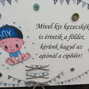 Babás tábla cipőfűzővel, a lakás  bejáratához.   :-) , Otthon & Életmód, Babaszoba, gyerekszoba, Babaszoba kép, Decoupage, transzfer és szalvétatechnika, Festett tárgyak, MESKA