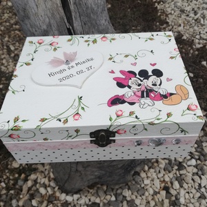 Mickey és Minnie, egyedi feliratos díszdoboz, esküvőre, vagy bármilyen más ünnepi alkalomra. - RENDELHETŐ, Esküvő, Emlék & Ajándék, Doboz, Decoupage, transzfer és szalvétatechnika, Festett tárgyak, MESKA