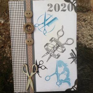A férfi fodrász  határidőnaplója. :-), Otthon & Életmód, Papír, írószer, Jegyzetfüzet & Napló, Decoupage, transzfer és szalvétatechnika, Festett tárgyak, MESKA