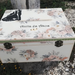 Minőségi, nagyméretű, feliratozott esküvői pénzgyűjtő persely. :-), Esküvő, Emlék & Ajándék, Doboz, Decoupage, transzfer és szalvétatechnika, Festett tárgyak, Meska