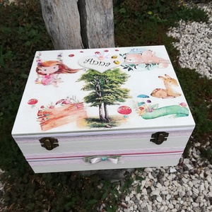 Minőségi, névre szóló, óriási méretű kincsesdoboz, kislányoknak. :-), Otthon & Életmód, Babaszoba, gyerekszoba, Játéktároló, Decoupage, transzfer és szalvétatechnika, Festett tárgyak, MESKA