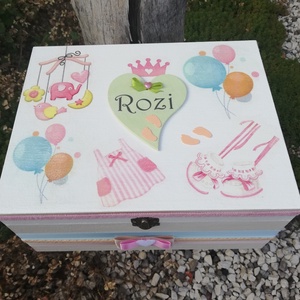 Minőségi, óriási méretű babaváró doboz, transzfer-technikával. :-), Otthon & Életmód, Dekoráció, Asztal és polc dekoráció, Díszdoboz, Decoupage, transzfer és szalvétatechnika, Festett tárgyak, MESKA