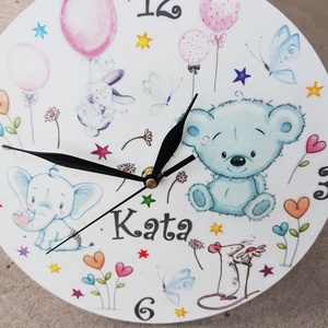 Névreszóló, baba-falióra, bájos mintákkal :-), Otthon & Életmód, Dekoráció, Fali és függő dekoráció, Falióra & óra, Decoupage, transzfer és szalvétatechnika, Festett tárgyak, MESKA