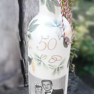 Fényképes italos üveg, házassági évfordulóra, egyedi mintával, felirattal. :-) - otthon & életmód - dekoráció - asztal és polc dekoráció - díszüveg - Meska.hu