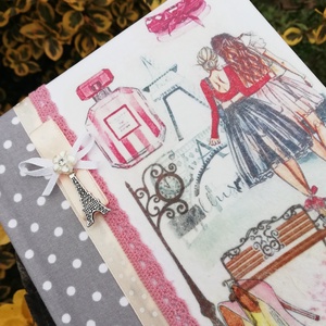 Csajos, bicajos-Eiffel-Párizs határidőnapló. :-), Otthon & Életmód, Papír, írószer, Jegyzetfüzet & Napló, Decoupage, transzfer és szalvétatechnika, Festett tárgyak, MESKA