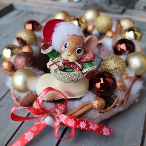Karácsonyi asztaldísz, egérkével és gyertyával. :-), Karácsony, Adventi díszek, Adventi gyertyadíszek és koszorúdíszek, Virágkötés, MESKA