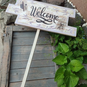 Nagyméretű Welcome-tábla, levendulával és egyedi mintával. :-) - otthon & életmód - ház & kert - isten hozott tábla - Meska.hu