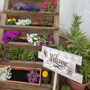 Nagyméretű Welcome-tábla, levendulával és egyedi mintával. :-), Otthon & Életmód, Ház & Kert, Isten hozott tábla, Decoupage, transzfer és szalvétatechnika, Festett tárgyak, MESKA