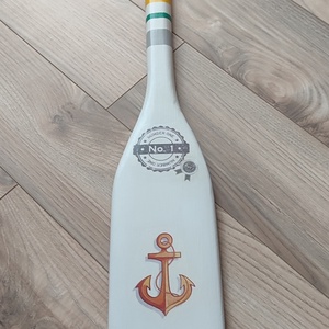 Nagyméretű fa evező dekoráció, türkiz és napsárga színekkel. :-), Otthon & Életmód, Dekoráció, Fali és függő dekoráció, Betű & Név, Decoupage, transzfer és szalvétatechnika, Festett tárgyak, MESKA
