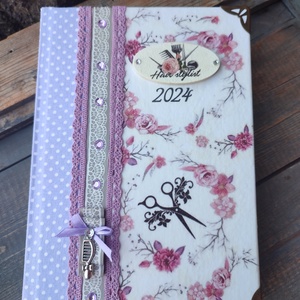 A Fodrász határidőnaplója, egyedi mintával. :-), Otthon & Életmód, Papír, írószer, Jegyzetfüzet & Napló, Decoupage, transzfer és szalvétatechnika, Festett tárgyak, MESKA