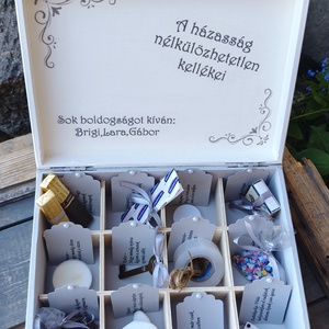 Pasztell színű, 12 rekeszes ajándékátadó doboz esküvőre, a belevalókkal. :-) - esküvő - emlék & ajándék - doboz - Meska.hu