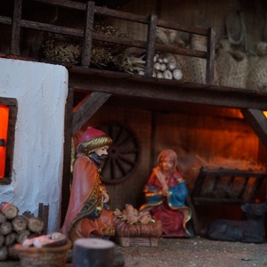 Betlehemi jászol L  Kézzel készített fa betlehem LED világítással - karácsony - karácsonyi lakásdekoráció - karácsonyi lakásdíszek - Meska.hu