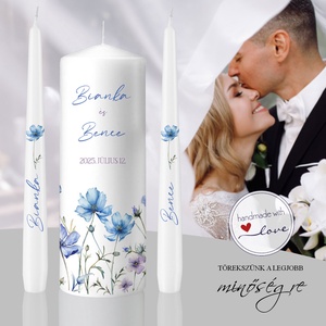 Kék mezei virágok esküvői gyertya szett, Esküvő, Dekoráció, Gyertya & Gyertyatartó, , MESKA