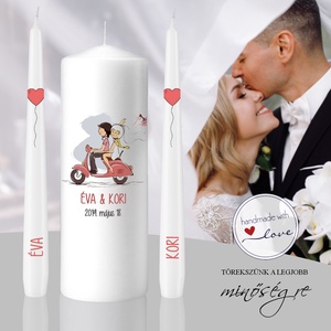 Rózsaszín robogó esküvői gyertya szett, Esküvő, Dekoráció, Gyertya & Gyertyatartó, , MESKA