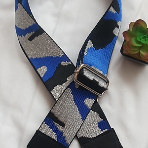 Vállpánt, táskapánt, mintás, kék -fekete-ezüst, Táska & Tok, Táskapánt & Alkatrész, Varrás, MESKA