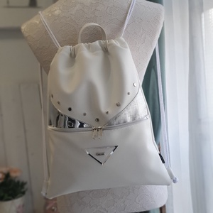 Hátizsák,gymbag / Tornazsák szegeccsel, white mirror, Táska & Tok, Hátizsák, Tornazsák, Gymbag, Varrás, MESKA