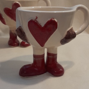 Karácsonyi szíves-lábas bögre - otthon & életmód - konyhafelszerelés, tálalás - tálalás - bögre & csésze - Meska.hu