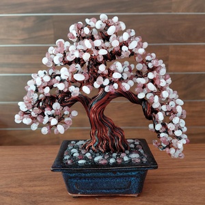 Rózsakvarc rézfa - otthon & életmód - dekoráció - asztal és polc dekoráció - bonsai - Meska.hu