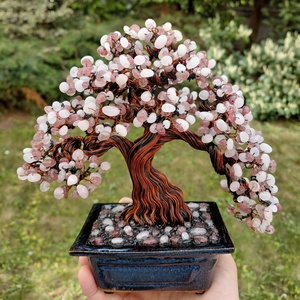 Rózsakvarc rézfa - otthon & életmód - dekoráció - asztal és polc dekoráció - bonsai - Meska.hu