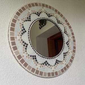 Lila és púder szinű mozaikos tükör, Otthon & Lakás, Dekoráció, Tükör, Mozaik, Üvegművészet, MESKA