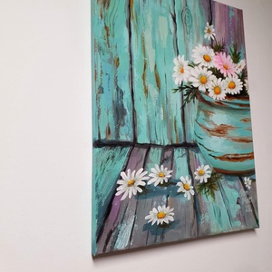 'Türkiz margarétákkal'  - művészet - festmény - akril - Meska.hu