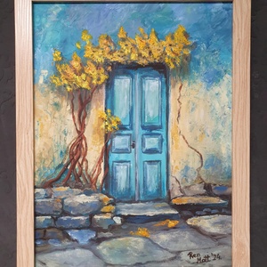 'Rusztikus türkiz ajtó', Művészet, Festmény, Olajfestmény, Festészet, MESKA