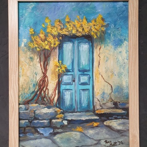 'Rusztikus türkiz ajtó' - művészet - festmény - olajfestmény - Meska.hu