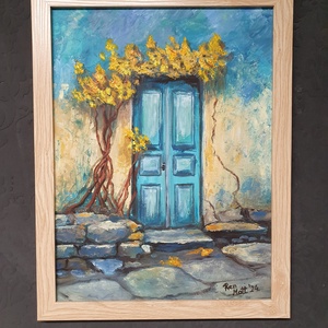 'Rusztikus türkiz ajtó' - művészet - festmény - olajfestmény - Meska.hu