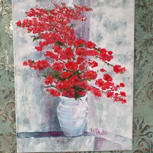 'Görög váza piros virággal' olajfestmény - művészet - festmény - olajfestmény - Meska.hu